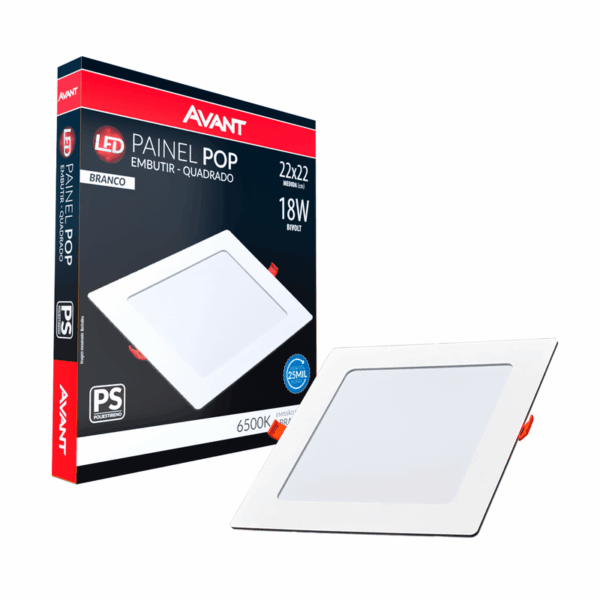 PAINEL LED QUADRADO EMBUTIR BRANCO 18W 6500K  - AVANT