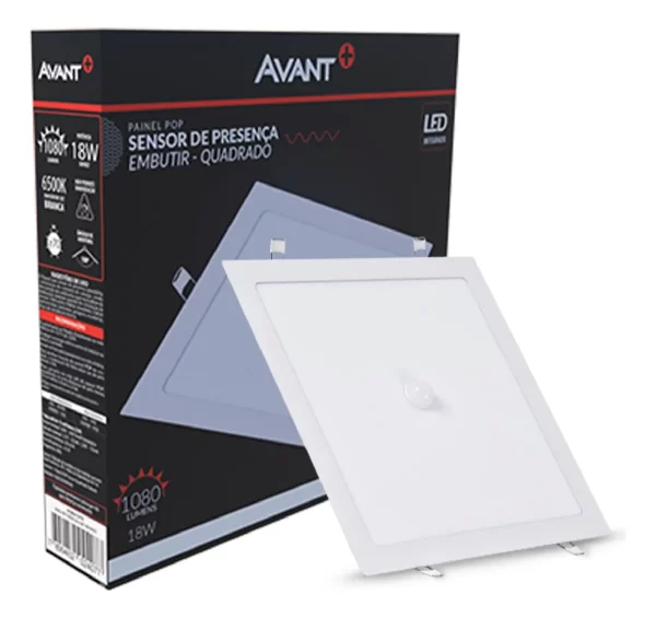 PAINEL LED POP SENSOR EMBUTIR QUADRADO 6,5K 18W BIV  - AVANT