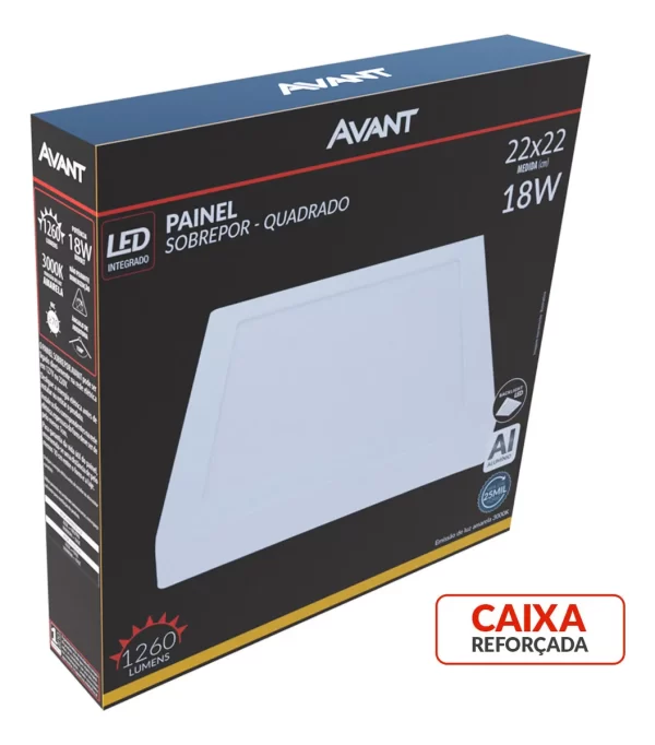 PAINEL LED ALU SOBREPOR QUADRADO 3,0K 18W BIV - AVANT